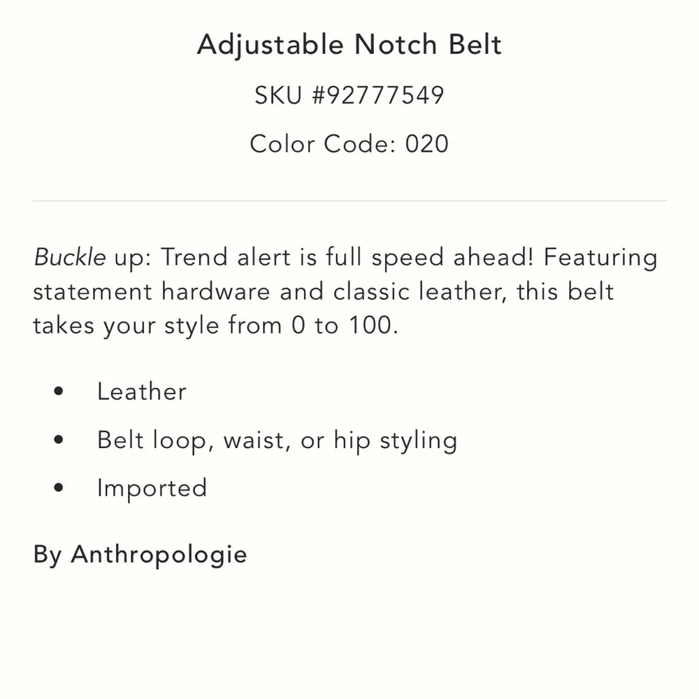 ✨ Anthropologie Adjustable Notch Belt Sz XL - Picture 2 of 4